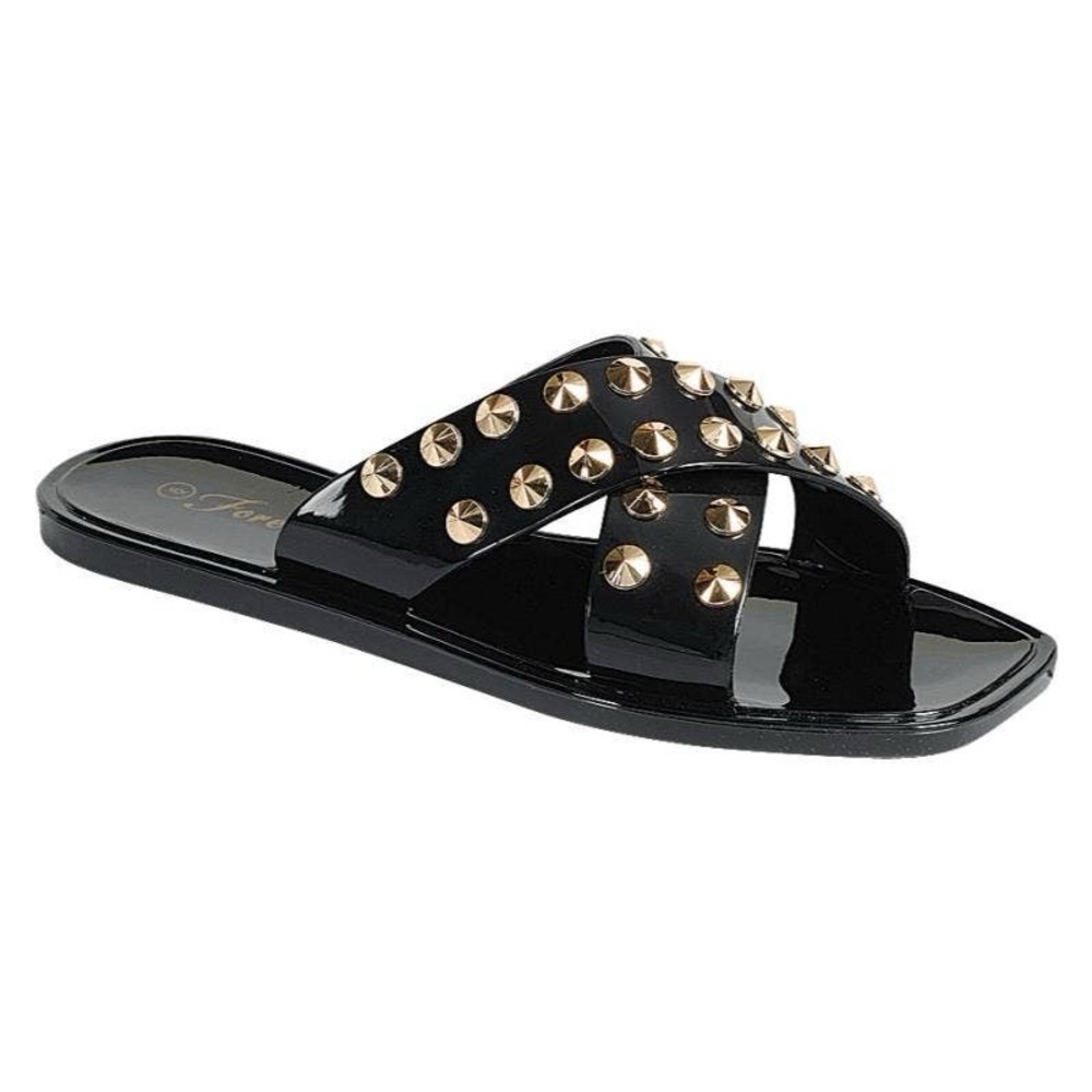 Black Studded Slide Sandals